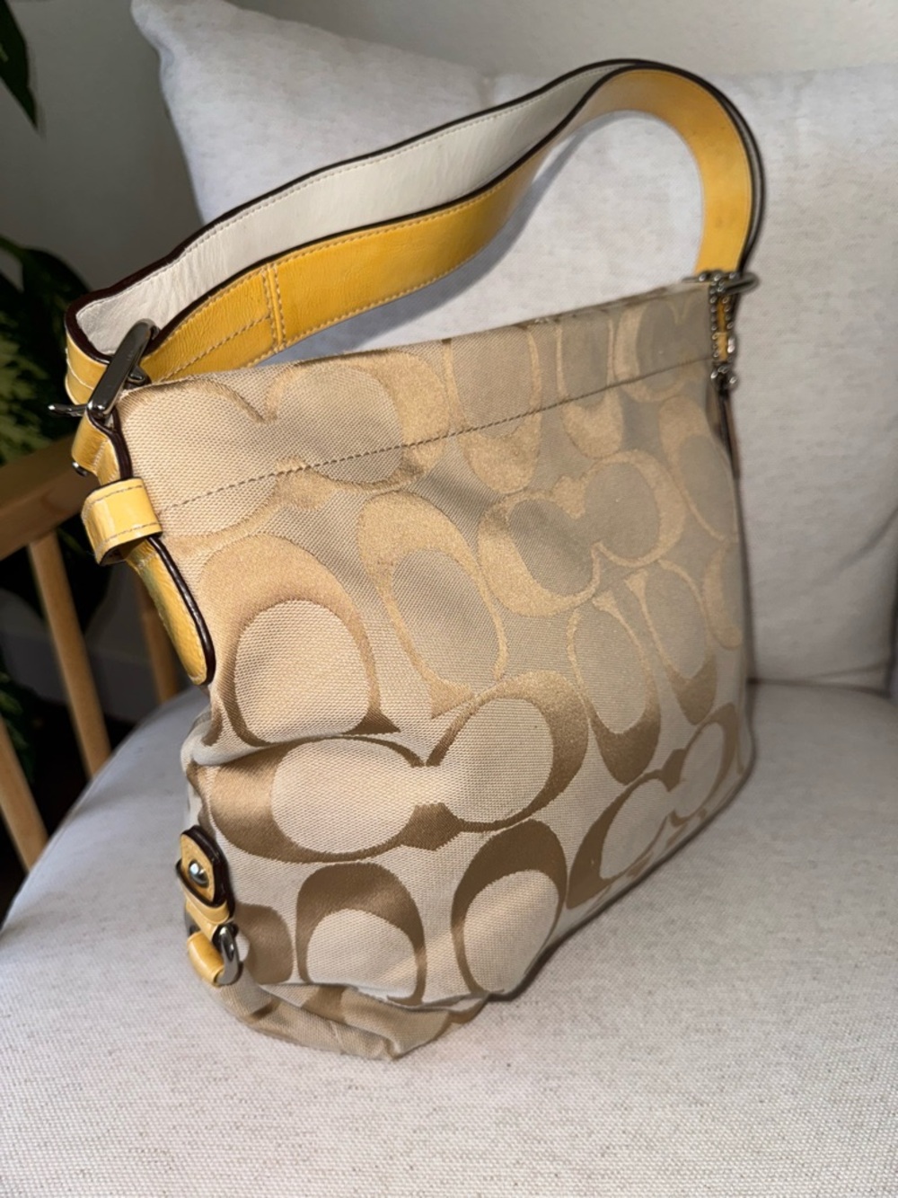 Coach Y2K Carly Signature Hobo Tan Yellow Shoulder Handbag Purse #F15067 Vintage - Picture 5 of 17